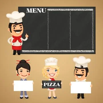 Chefs Presenting Empty Banners Stock Illustration