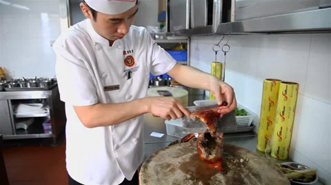 Chefs of a restaurant kitchen ,Xi'an city, Shaanxi province, China Stock Footage 36840156