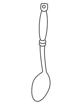 Chef's spoon - large serving spoon - vector linear illustration for coloring. Stock Illustration