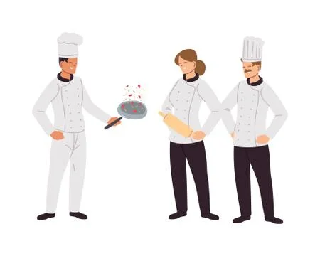 Chefs team with kitchen elements Stock Illustration