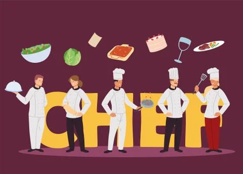 Chefs team with kitchen service 스톡 일러스트