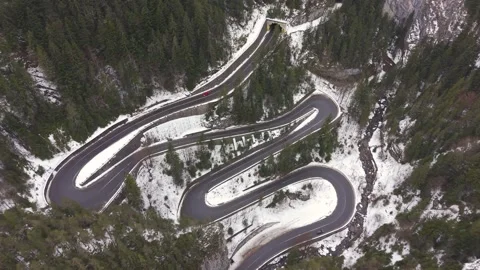 Cheile Bicazului mountain pass in Romania. The curved highway cutting through Stock Footage 328471153