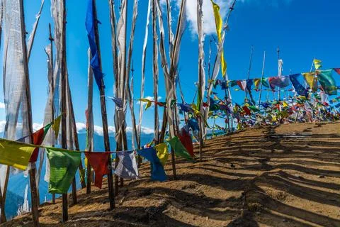Chele La Pass, prayer flags Stock Photos