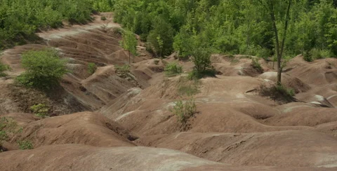 Cheltenham Badlands is a small example of badlands formation in Caledon, Ontario Stock Footage 54764980