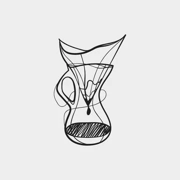 Chemex Pour Over Coffee Maker Hand Drawn Sketch Vector Ilustração Stock