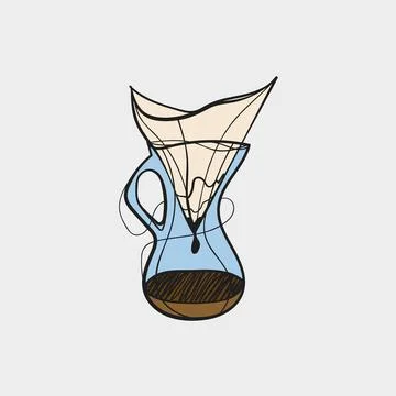 Chemex Pour Over Coffee Maker Colorful Hand Drawn Sketch Vector Ilustração Stock