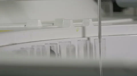 Chemical analysis of blood samples in test tubes, modern lab device, workflow Stock Footage 59083965