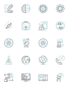 Chemical analysis linear icons set. Spectroscopy, Chromatography, Mass Stock Illustration