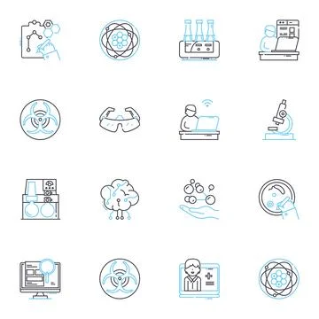 Chemical analysis linear icons set. Spectroscopy, Chromatography, Mass Stock Illustration