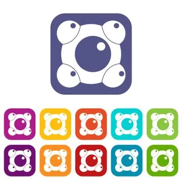 Chemical and physical molecules icons set flat Stock Illustration