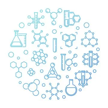 Chemical background. Vector blue round outline illustration Stock Illustration