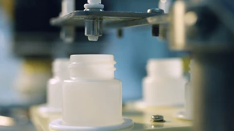 Chemical bottling close-up Stock Footage 101013117