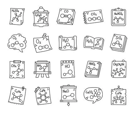 Chemical compound set featuring sulfuric Stock Illustration