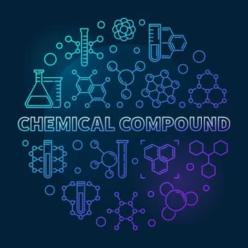 Chemical Compound vector blue round outline illustration Stock Illustration