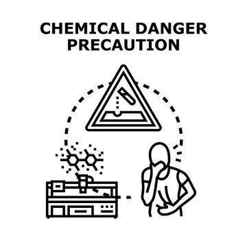 Chemical danger precaution concept with warning sign and person Stock Illustration