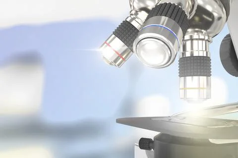 Chemical development concept, microscope with flare Illustrazione stock