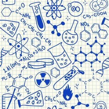 Chemical doodles seamless pattern Stock Illustration