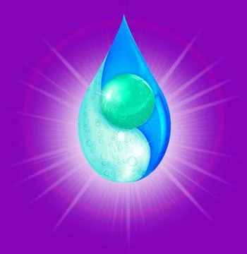 Chemical drop with three containers falling with droplets Illustrazione stock