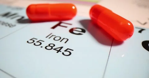Chemical element Iron Fe with tablets. closeup 스톡 동영상 270728245