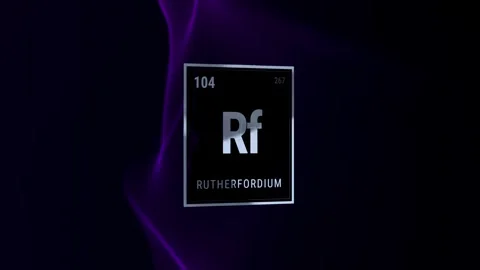 Chemical element Rutherfordium Rf on dark background with purple smoke Vídeo Stock 336359362