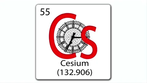 Chemical element tile Cs Cesium and a ticking clock face. Stock Footage 154307192