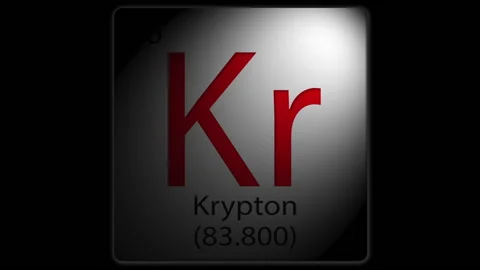 Chemical element tile Kr - Krypton with a flashlight. Krypton is used in highspe Stock Footage 136363887