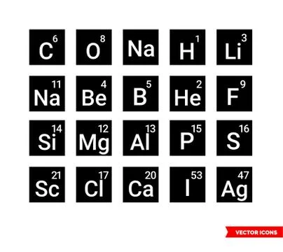 Chemical elements icons set of filled type. Isolated vector sign symbol. Stock-Illustration