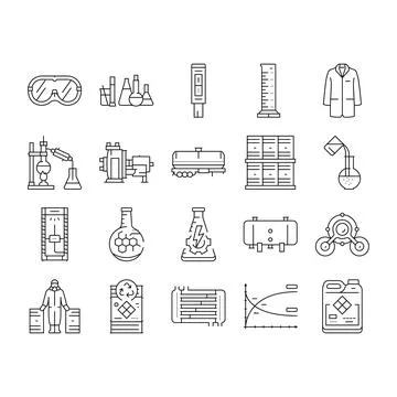 Chemical engineer research icons set vector Stock Illustration