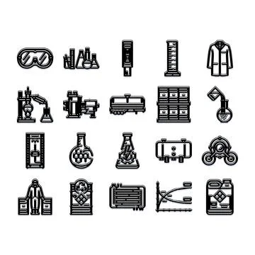 Chemical engineering and science laboratory equipment icons Stock Illustration