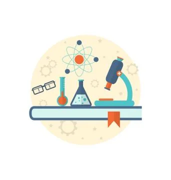 Chemical engineering background with flat icon of objects Stock Illustration