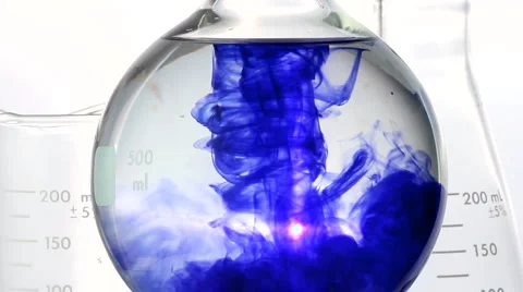 Chemical experiment with flask and blue liquid Stock Footage 1099083