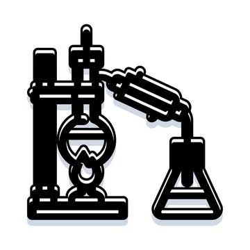Chemical experiment setup distilling liquid in laboratory Stock Illustration