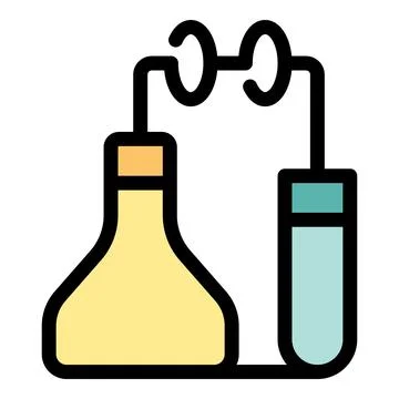 Chemical experiment using flask and test tube connected by double coiled tube Stock Illustration