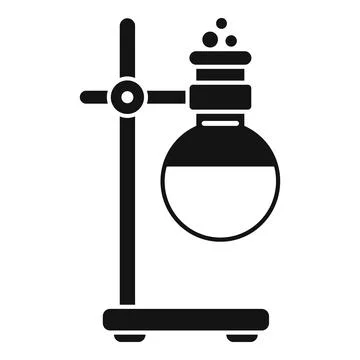 Chemical flask bubbling on support stand icon Stock Illustration