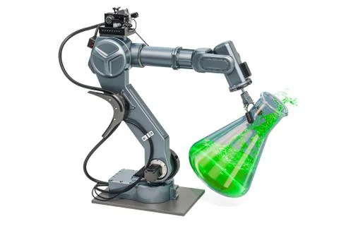 Chemical flask in robot arm, 3D rendering イラスト素材