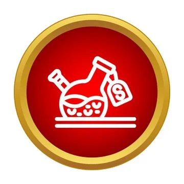 Chemical flask with sulfur element label icon Stock Illustration