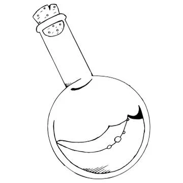 Chemical flask. Vector illustration of a flask with liquid. Hand drawn bottle Stock Illustration