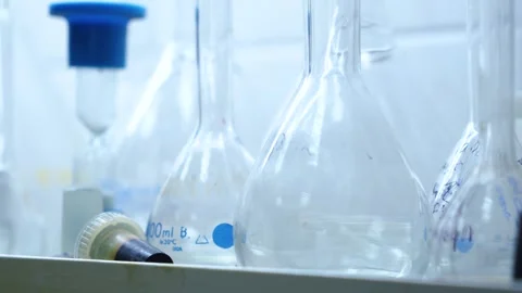 Chemical flasks and test tubes in the laboratory. Stock Footage 249601115