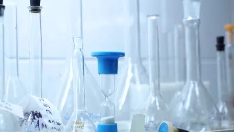 Chemical flasks and test tubes in the laboratory. Stock Footage 249601123