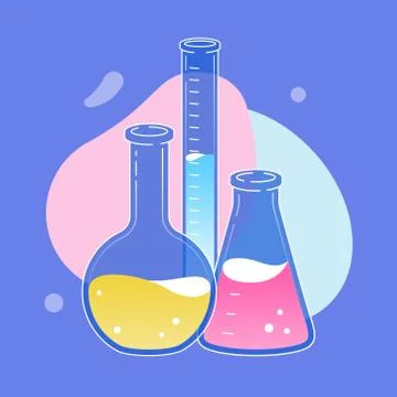Chemical flasks with colored liquids. Vector illustration Stock Illustration