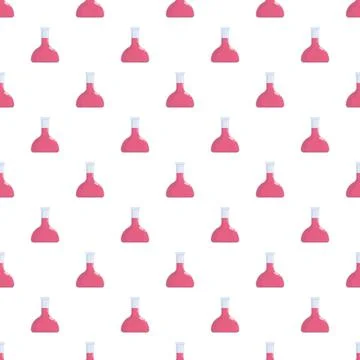 Chemical flasks with pink liquid creating repeating pattern Stock Illustration