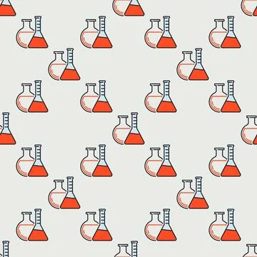 Chemical Flasks vector Chemistry colored seamless pattern Stock Illustration