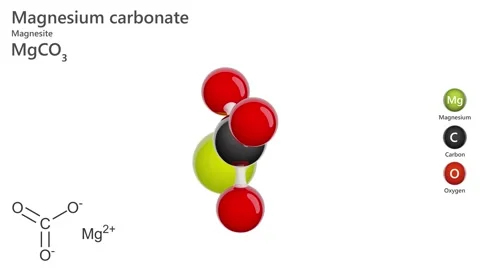 The chemical formula and 3d model of magnesium carbonate. MgCO3 Stock Footage 284816934
