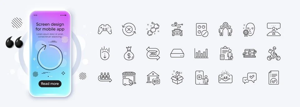 Chemical formula, Loop and Spanner line icons for web app. Pictogram icon. Phone Stock Illustration