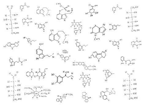 Chemical formulas and elements.scientific background on white. hand-drawn. Stock Illustration