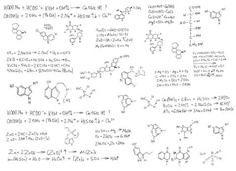 Chemical formulas and elements.scientific background on white. hand-drawn. Stock Illustration