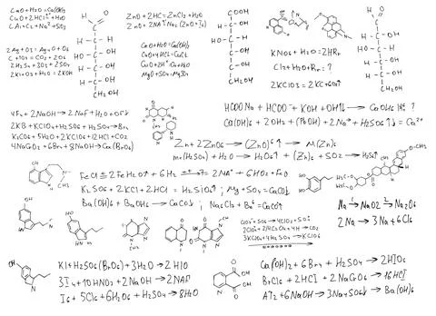 Chemical formulas and elements.scientific background on white. hand-drawn. Stock Illustration