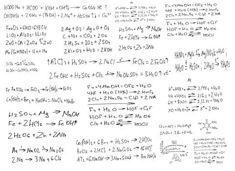 Chemical formulas and elements.scientific background on white. hand-drawn. Stock Illustration