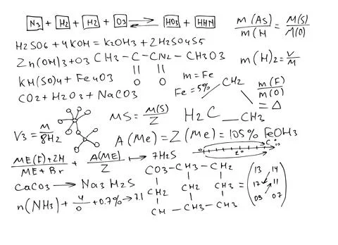 Chemical formulas and expressions. Vector scientific background. Handwritten on Stock Illustration