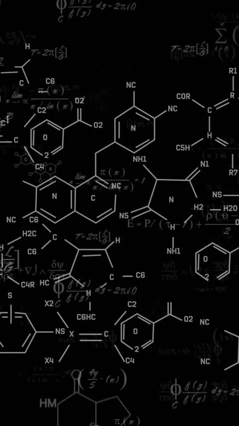 Chemical formulas and molecular structures animation over black background Stock Footage 343645425